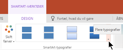 Under SmartArt-værktøjer skal du vælge pilen Flere typografier for at åbne galleriet SmartArt-typografier