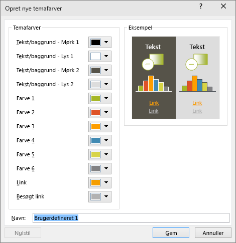 viser dialogboksen for brugerdefineret temafarve i PowerPoint