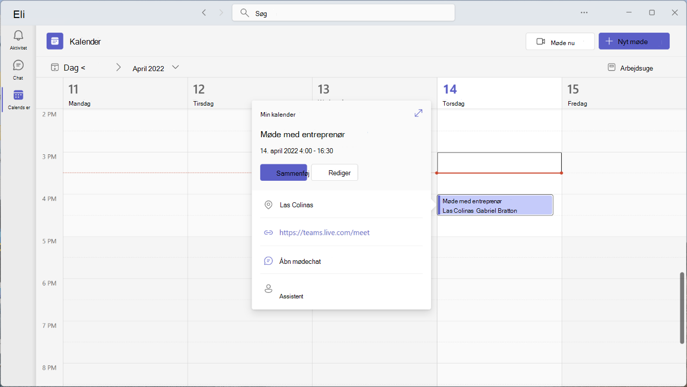 Outlook-kalender, der viser vinduet Kalendermøde.