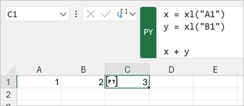 Når data returneres som et Python-objekt, viser cellen et Python-kortikon.