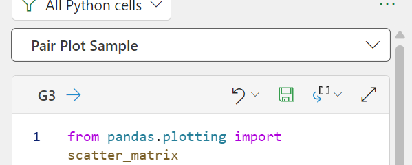 Menuindstillingerne for hver Python i Excel-kodeeditorens celle.