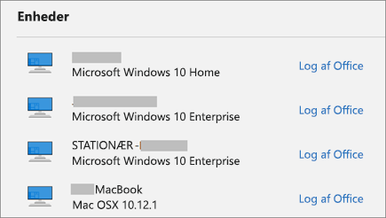 Viser Windows-og Mac-enheder og logger ud af Office-linket på account.Microsoft.com