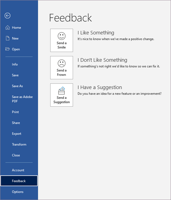 Send feedback fra Word Windows