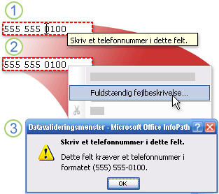 Måder, som datavalideringsfejl vises på i InfoPath