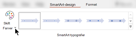 På fanen SmartArt-design skal du bruge Skift farver til at vælge en anden farve til grafikken.