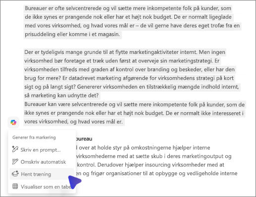 En genvejsmenu er åben i Word, der viser indstillingen "Få rådgivning".