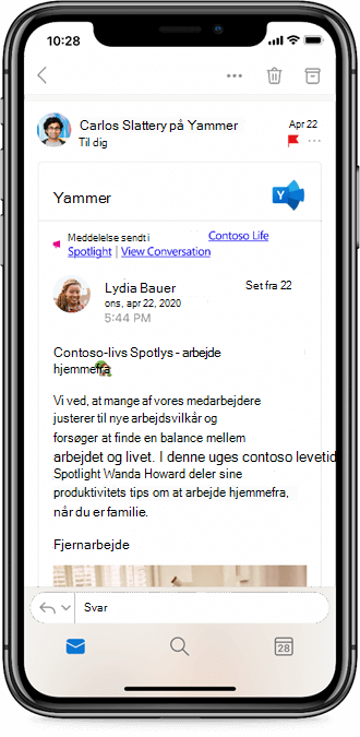 Arbejde med Yammer fra Outlook Mobile-Apps