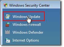 Vælg Start > Kontrolpanel > Sikkerhedscenter > Sikkerhedscenter > Windows Update i Windows Sikkerhedscenter.