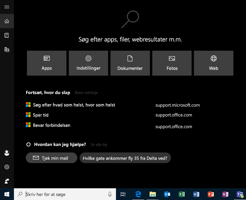 Søgning i Windows 10