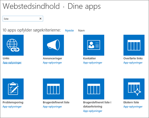 Vis apps på siden Webstedsindhold