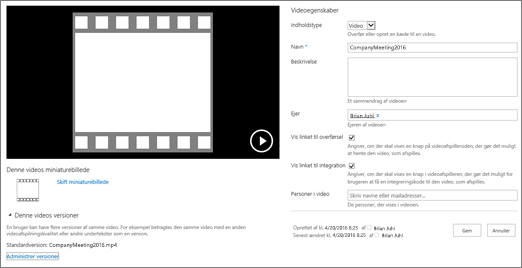 Egenskabsside for video