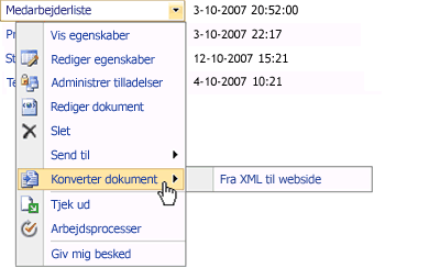 Kommandoer til konvertering af dokumenter i Office SharePoint Server 2007