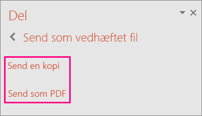 Viser linket Send en PDF-fil i PowerPoint 2016