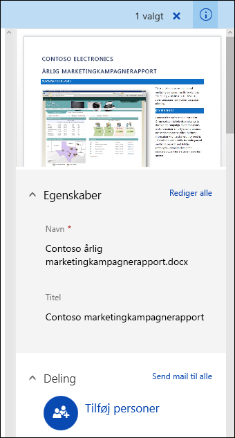 Office 365 Panelet Dokumentmetadata 