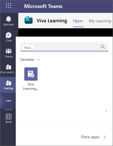 Skærmbillede af Viva Learning med indhold, der vises efter en søgning.