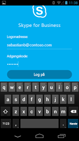 billede af Skype for Business-logonskærmen på en Android-telefon