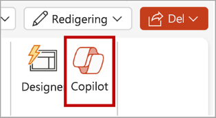 Skærmbillede af Copilot-knappen i PowerPoint-båndmenuen