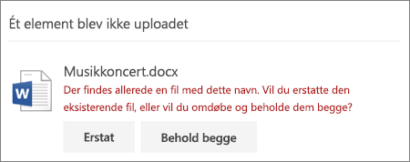 'Filnavn findes allerede'-fejl i OneDrive web UI