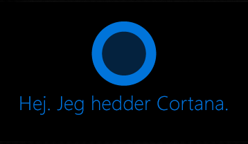 Cortana-logoet og ordene "Hej. Jeg hedder Cortana."