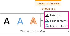 Gruppen WordArt-typografier under fanen Tegnefunktioner – Formatér