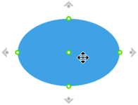 Når du peger på en figur, vises grå værktøjer til automatisk oprettelse af forbindelse i margenen af figuren.
