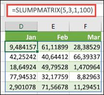 Funktionen SLUMPMATRIX med argumenterne Min., Maks. og Decimal