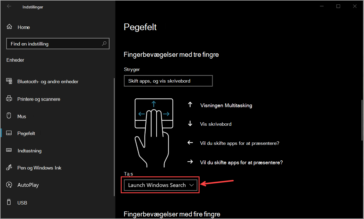 Indstillinger for pegefelt i Windows 10