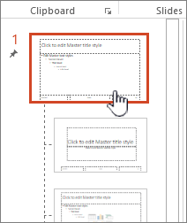 Masterslide valgt fra miniaturepanel