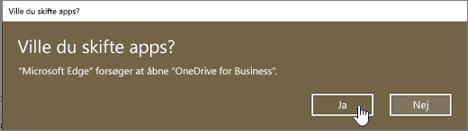 I Windows 10 Edge-browser Skift App-dialog fremhævet med Ja