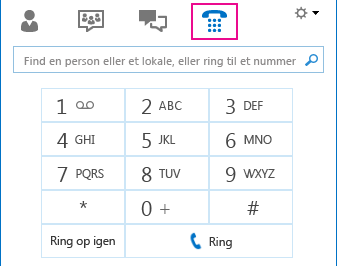 Skærmbillede af ikonet Telefon, der viser det numeriske tastatur, som kan bruges til at ringe op med