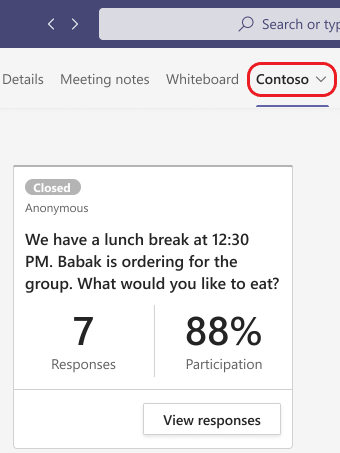 Billede, der viser, hvordan du bruger en app efter et møde på Teams skrivebord.
