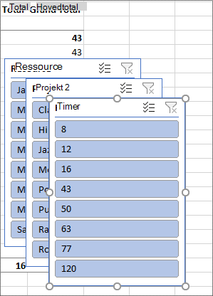 Udsnitsværktøj filtrerer i et regneark i Excel.