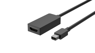 Viser et kabel til brug mellem miniDisplay-porten (mere firkantet) til en HDMI-port (mere rektangulær).