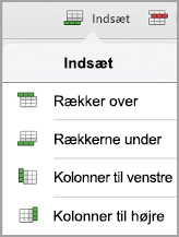 menuen Tilføj i iPad-tabel
