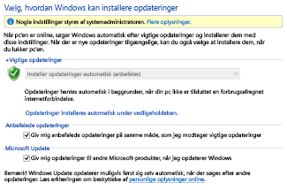 Windows Update-indstillinger i Kontrolpanel i Windows 8