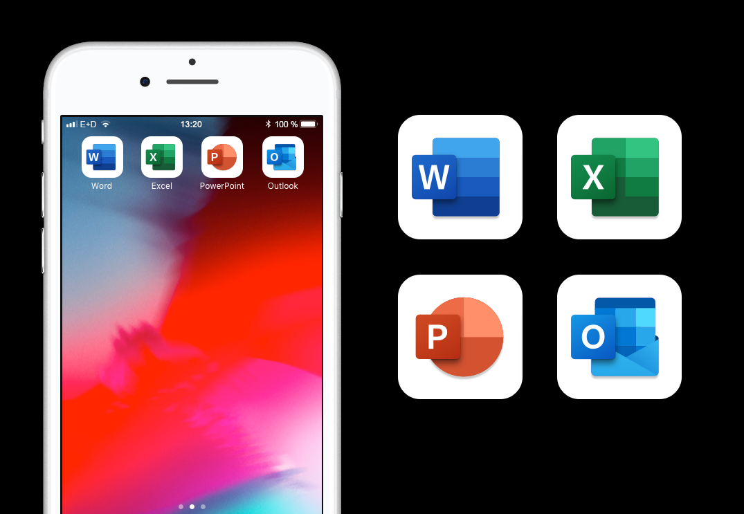 Nye produktikoner på en telefonskærm til venstre og et nærbillede af ikonerne til højre