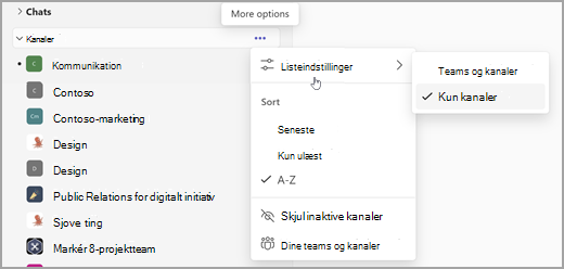 Skærmbillede af simpel kollab flad liste og filter