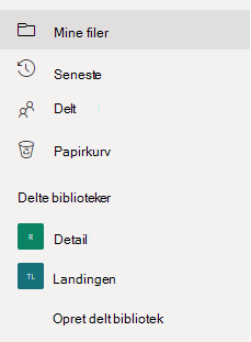 Viser linket "Opret delt bibliotek" under sektionen "Delte biblioteker".