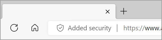 Tilføjet sikkerhed vises til venstre for Microsoft Edge-adresselinjen, når udvidet sikkerhed er slået til for et websted. 