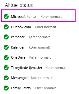 Status for Microsofts kontotjeneste