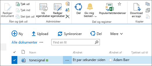 Redigeringsdelen af båndet med markeret element