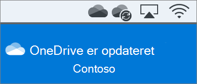 Skærmbillede af OneDrive i menulinjen på en Mac efter afslutning af Velkommen til Onedrive
