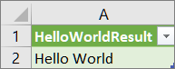 Resultater af HelloWorld i et regneark