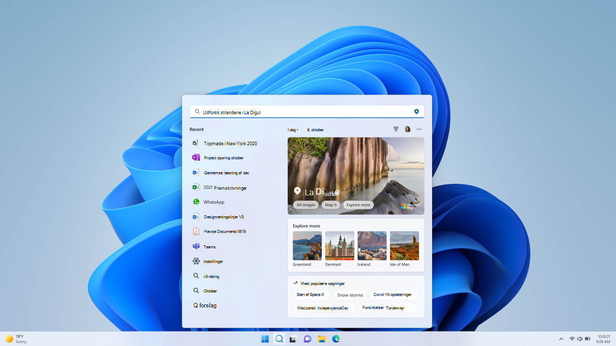 Windows 11 søgehøjdepunkter