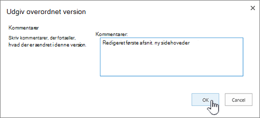 Udfyld en kommentar, og klik på OK