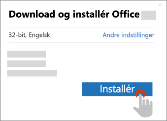 Viser knappen Installer i dialogboksen Download Office