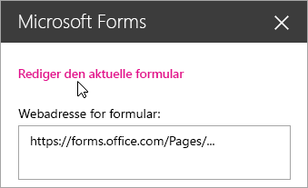 Rediger aktuel formular i panelet til webdelen Microsoft Forms for en eksisterende formular.