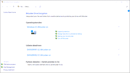 BitLocker-indstillinger i Windows.