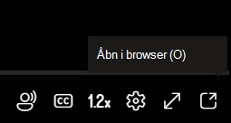 En menu viser en indstilling for åbning af en video i en ny browser.