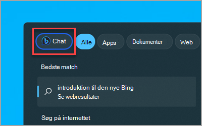 Den nye Bing Chat-knap i søgefeltet Windows 11 på proceslinjen.